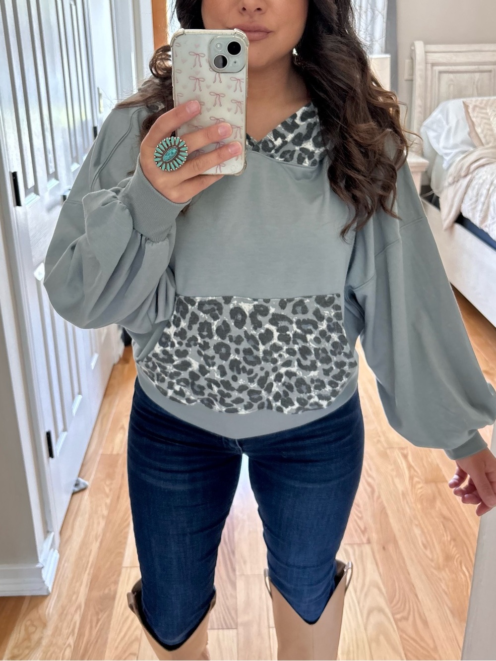 Zenana balloon sleeve cheetah hoodie